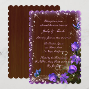 Convite Jantar de Ensaios Floral Roxo de Madeira Escura Rú