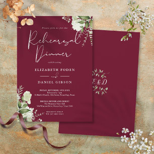 Convite Jantar de Ensaios Floral Verde Burgundy