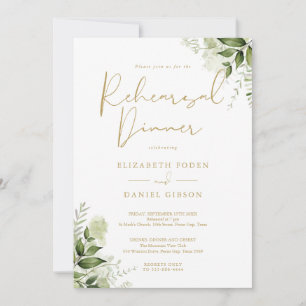 Convite Jantar de Ensaios Floral Verde Elegante Dourado