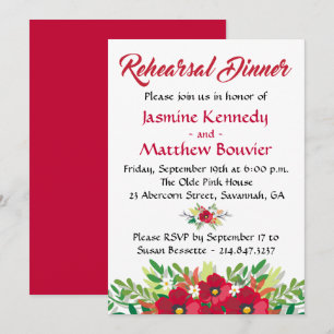Convite Jantar de Ensaios Floral Vermelho Flores Bordeaux