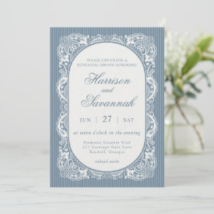Convite Jantar de Ensaios Floral Vintage Blue Lace Doily