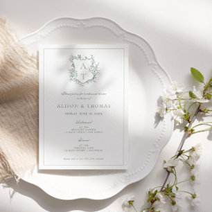 Convite Jantar de Ensaios Formal em Verde Sage com Brasão