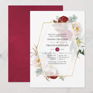 Convite Jantar de Ensaios Geométrico Floral Burgundy e Bra