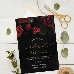 Convite Jantar de Ensaios Gótico com Rosas Vermelhas Elega