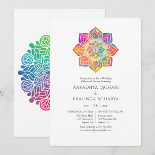 Convite Jantar de Ensaios Indiano Mandala Arco-íris