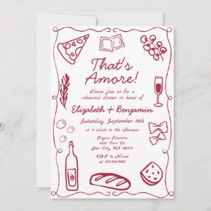 Convite Jantar de Ensaios Italiano Vermelho Retro Desenhad