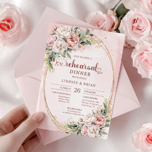 Convite Jantar de Ensaios Moderno Boho Rosa Bege Folhagem
