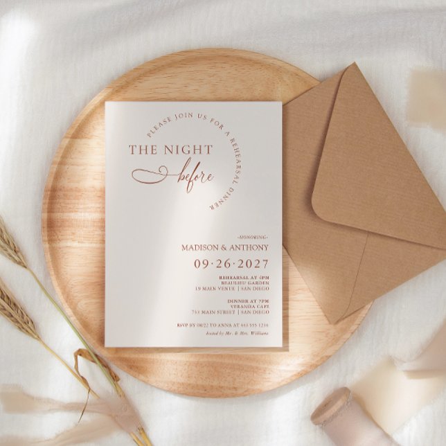 Convite Jantar de Ensaios Moderno Boho Terracotta Script (Criador carregado)