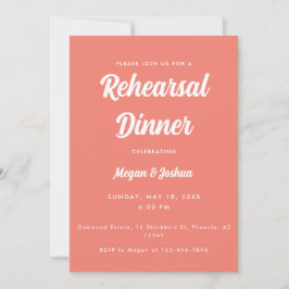 Convite Jantar de Ensaios Moderno Coral Pink Casamento