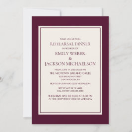 Convite Jantar de Ensaios Moderno Elegante Burgundy Creme