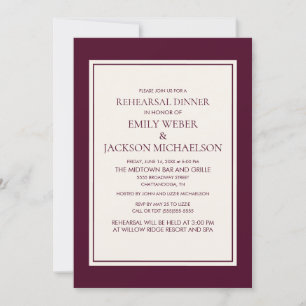 Convite Jantar de Ensaios Moderno Elegante Burgundy Creme