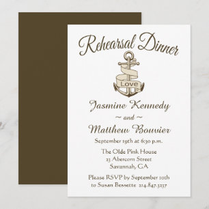 Convite Jantar de Ensaios Navais Âncora Marrom Casamento