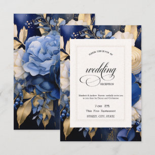 Convite Jantar de Ensaios Navy Blue Cream Flowers