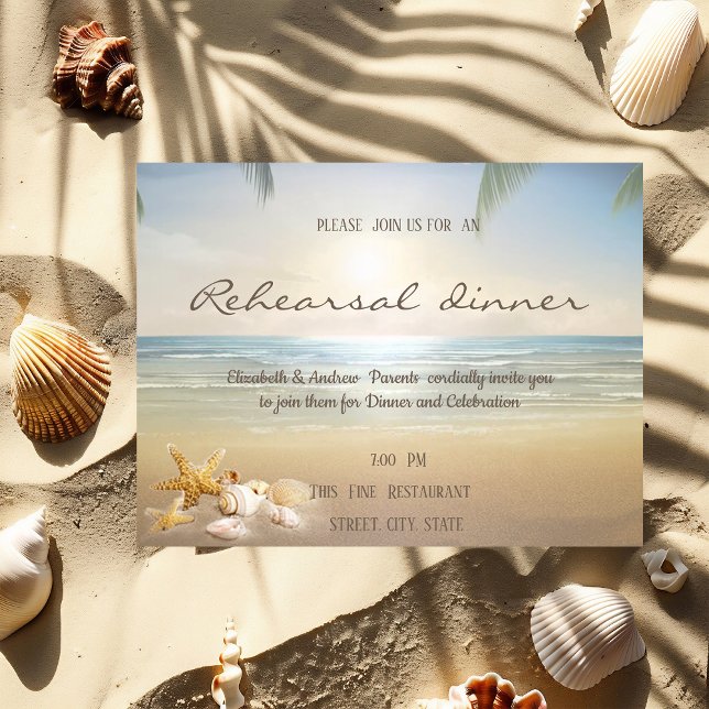 Convite Jantar de Ensaios Palms Sunset Beach Seashells (Criador carregado)