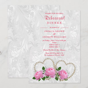 Convite Jantar de Ensaios Pérolas Corações & Rosas Damasko