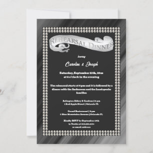 Convite Jantar de Ensaios Pérolas Preto e Branco Retro