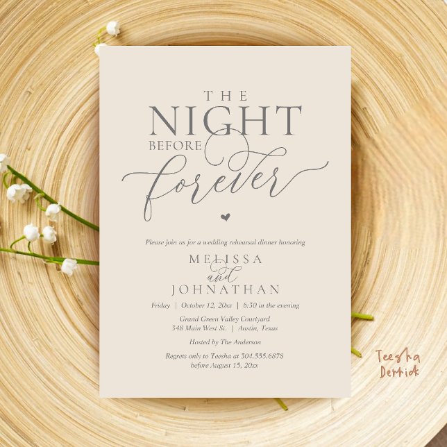 Convite Jantar de Ensaios Romântico da Noite Antes para Se (The Night Before Forever Romantic Rehearsal Dinner Invitation Card Cream and Grey)