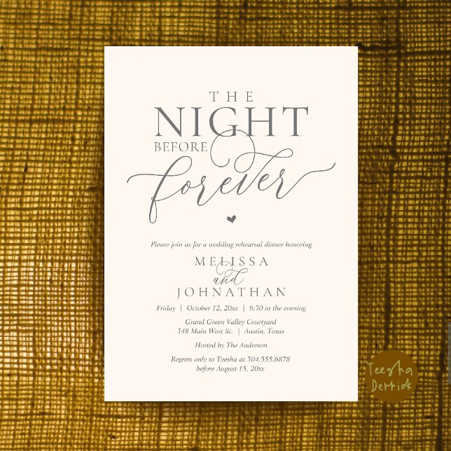 Convite Jantar de Ensaios Românticos da Noite Antes para S (The Night Before Forever Romantic Rehearsal Dinner Invitation Card Ivory Grey)