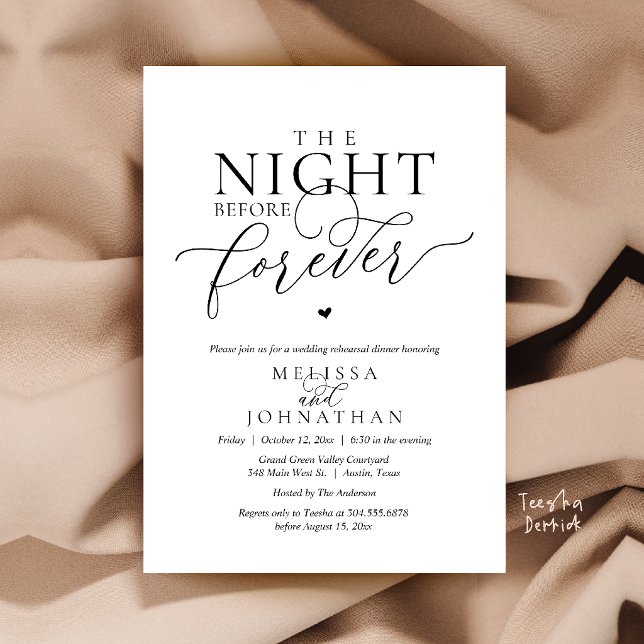 Convite Jantar de Ensaios Românticos da Noite Antes para S (The Night Before Forever Romantic Rehearsal Dinner Invitation Card Black and White)