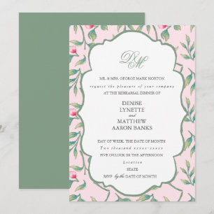 Convite Jantar de Ensaios Rosa Nosegay e Verde Manjericão