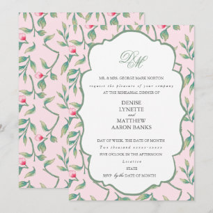 Convite Jantar de Ensaios Rosa Nosegay e Verde Manjericão