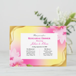 Convite Jantar de Ensaios Rosa Vibrante e Amarelo