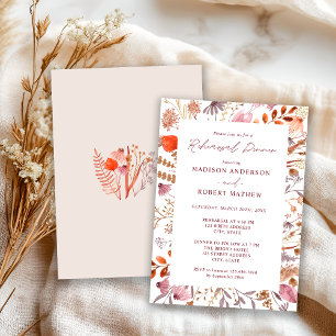 Convite Jantar de Ensaios Rustic Boho Chic Bege Flores Sil