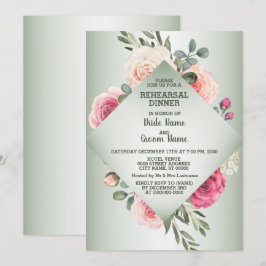 Convite Jantar de Ensaios Rústico Verde Floral Rosa de Cas