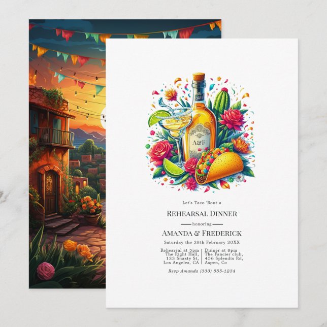 Convite Jantar de Ensaios Tacos & Tequila Fiesta Mexicana (Frente/Verso)