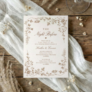 Convite Jantar de Ensaios Vintage Floral Francês Marrom