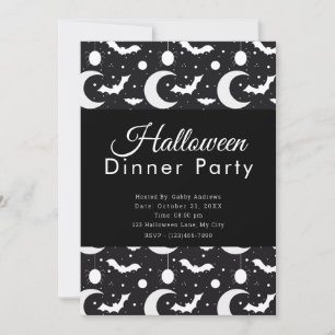 Convite Jantar de Festa de Halloween com Luas Crescentes,