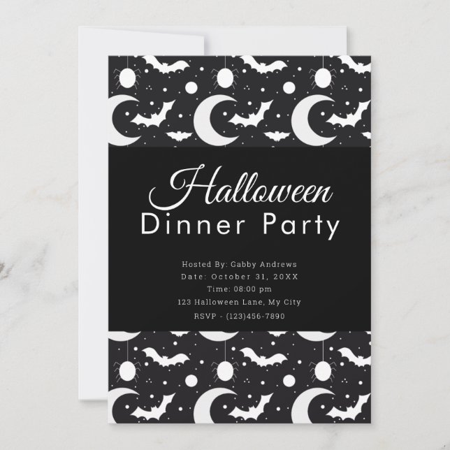 Convite Jantar de Festa de Halloween com Luas Crescentes,  (Frente)