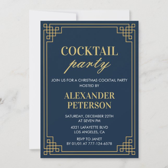 Convite Jantar de Festa de Natal com Coquetel Navy Gold (Frente)
