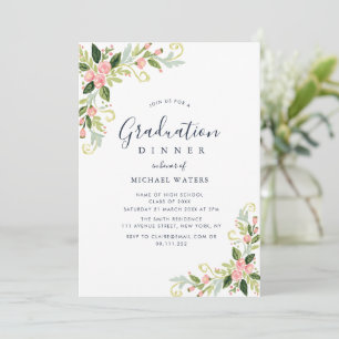 Convite Jantar de formatura com elegante escrita floral