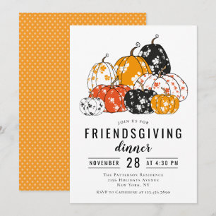 Convite Jantar de Friendsgiving Abóboras Florais Modernas