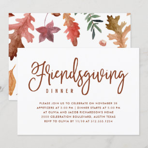 Convite Jantar de Friendsgiving Branco com Folhas de Out