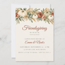 Jantar de Friendsgiving com Abóboras em Aquarela