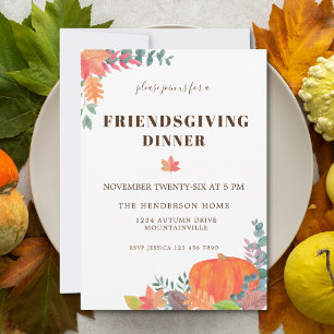 Convite Jantar de Friendsgiving com Folhas de Outono e Abó