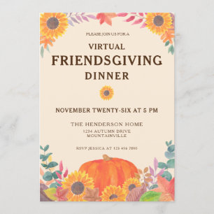 Convite Jantar de Friendsgiving de Abóboras Virtuais com G