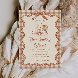 Convite Jantar de Friendsgiving de outono em xadrez Gingha