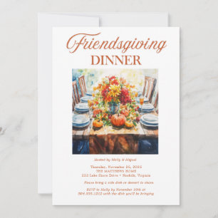Convite Jantar de Friendsgiving em Aquarela Potluck de O