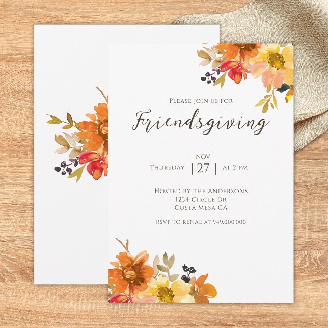 Convite Jantar de Friendsgiving Floral Rústico  (Criador carregado)