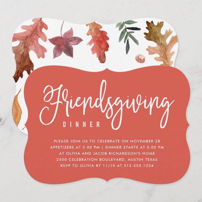Convite Jantar de Friendsgiving | Folhas de Outono em Terr (Frente/Verso)