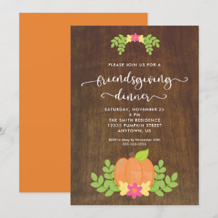 Convite Jantar de Friendsgiving Rústico Abóbora e Verdor