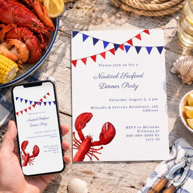 Convite Jantar de frutos do mar náuticos Festa de Verão (Criador carregado)