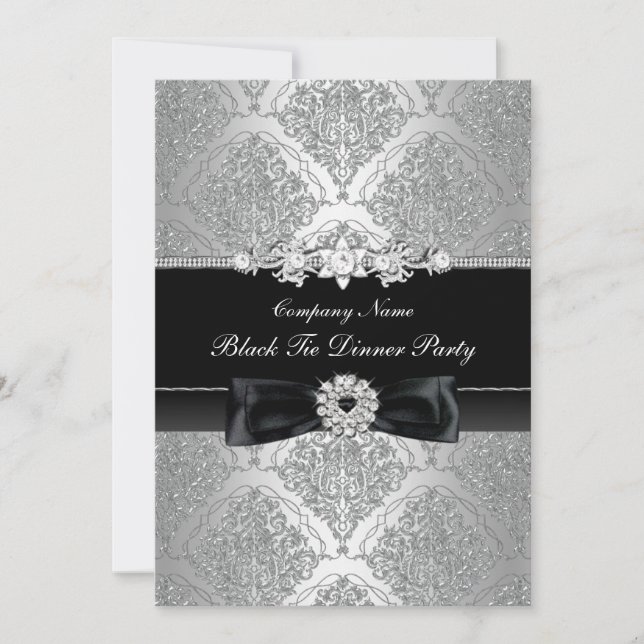 Convite Jantar de Gala Corporativo Damask & Bow (Frente)