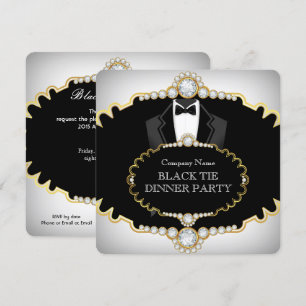 Convite Jantar de Gala Tuxedo Preto Dourado Branco