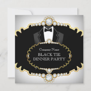 Convite Jantar de Gala Tuxedo Preto Dourado Branco
