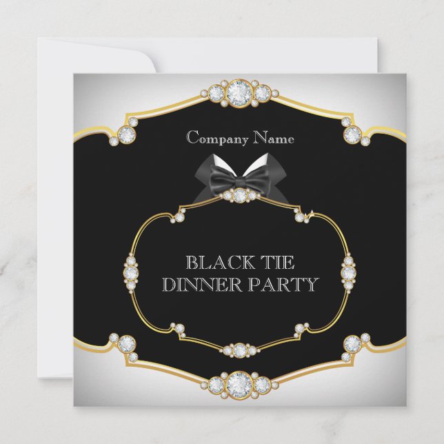 Convite Jantar de Gala Tuxedo Preto Gravata Branca Dourado (Frente)