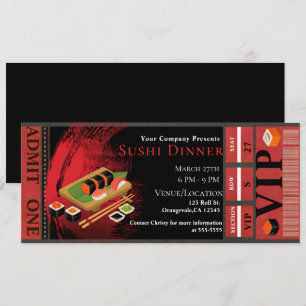 Convite Jantar de Gala VIP de Sushi Preto e Vermelho Moder